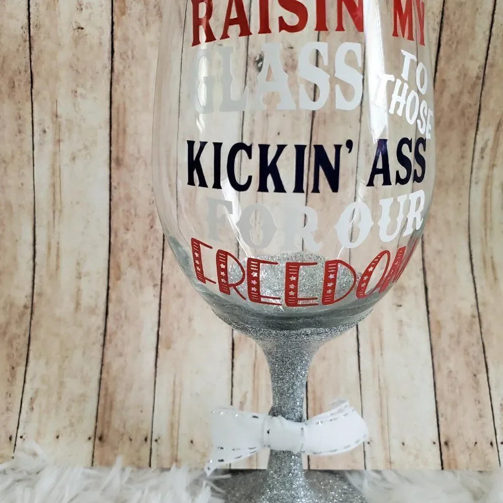 Red White And Blue Wine Tumbler,  Patriotic Glass, Remembrance Gift